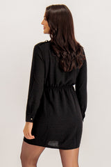Bonnie Pocket Front Black Mini Dress