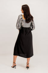 Gracie Black & Silver Contrast Midi Dress