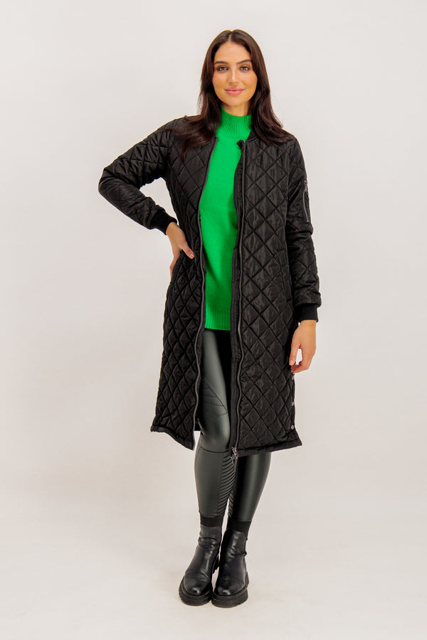 Jessica Black Long Quilted Coat