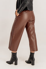 Dagmar Brown Faux Leather Cropped Wide Leg Pants