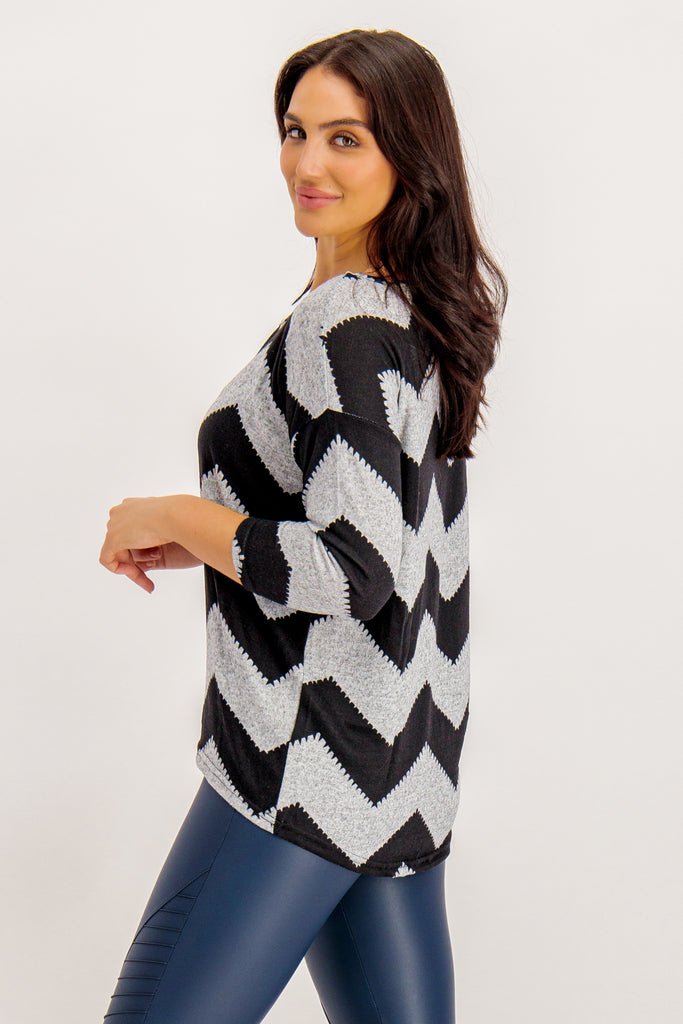 Elcos Light Grey Zig Zag Relaxed Fit Top