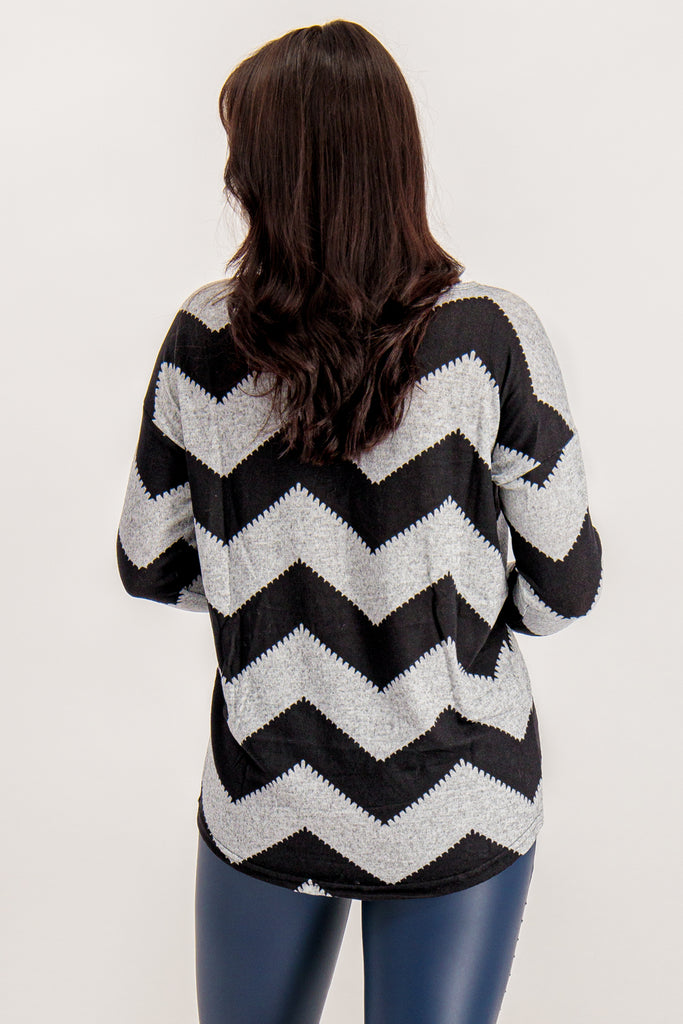 Elcos Light Grey Zig Zag Relaxed Fit Top