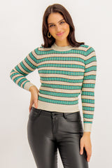 Sia Cream & Green Glitter Stripe Knit