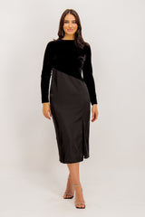 Elle Black Velvet Contrast Midi Dress