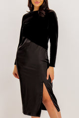 Elle Black Velvet Contrast Midi Dress