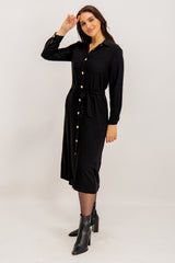 Kallie Black Button Detail Midi Dress
