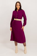 Sophia Purple Belted Midi Shirt Dress