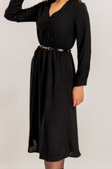 Gwen Black Belted Midi Dress
