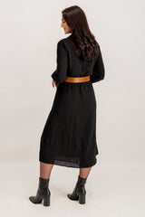 Sophia Black Belted Midi Shirt Dress