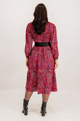 Aimee Pink Leopard Print Midi Dress