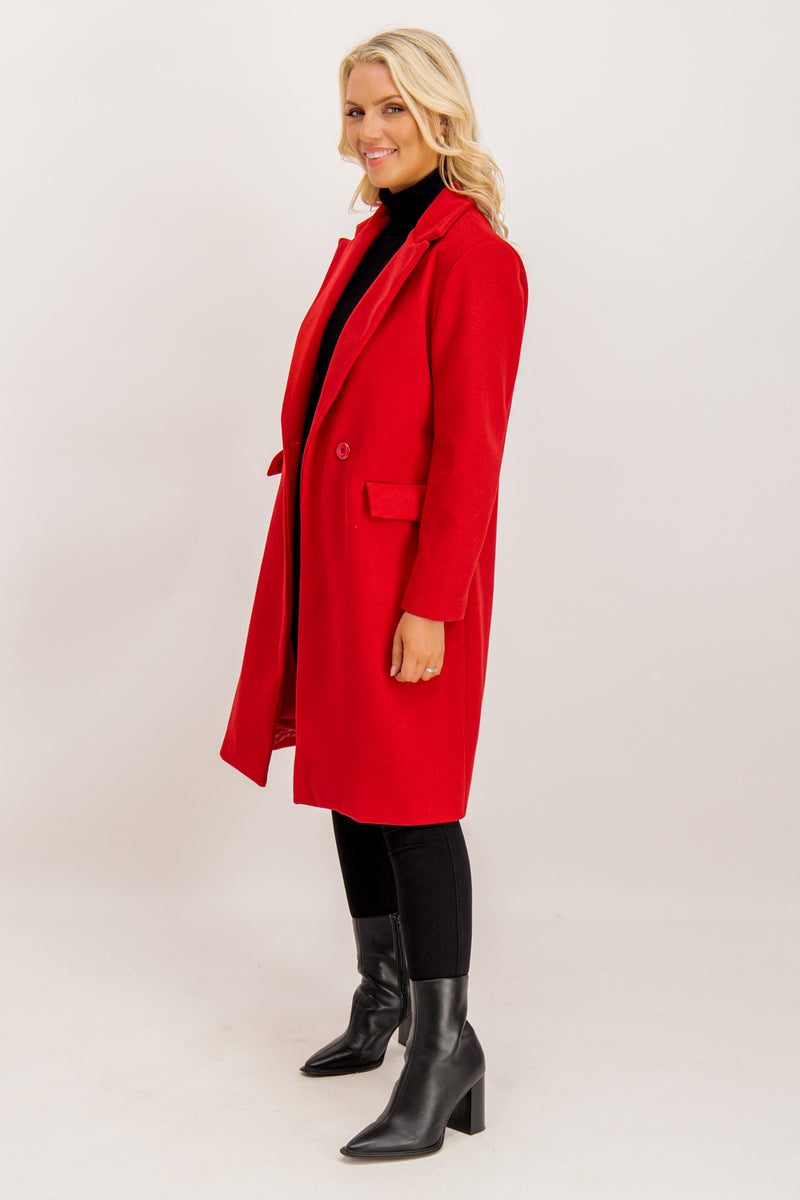 Dervla Red Double Breasted Coat