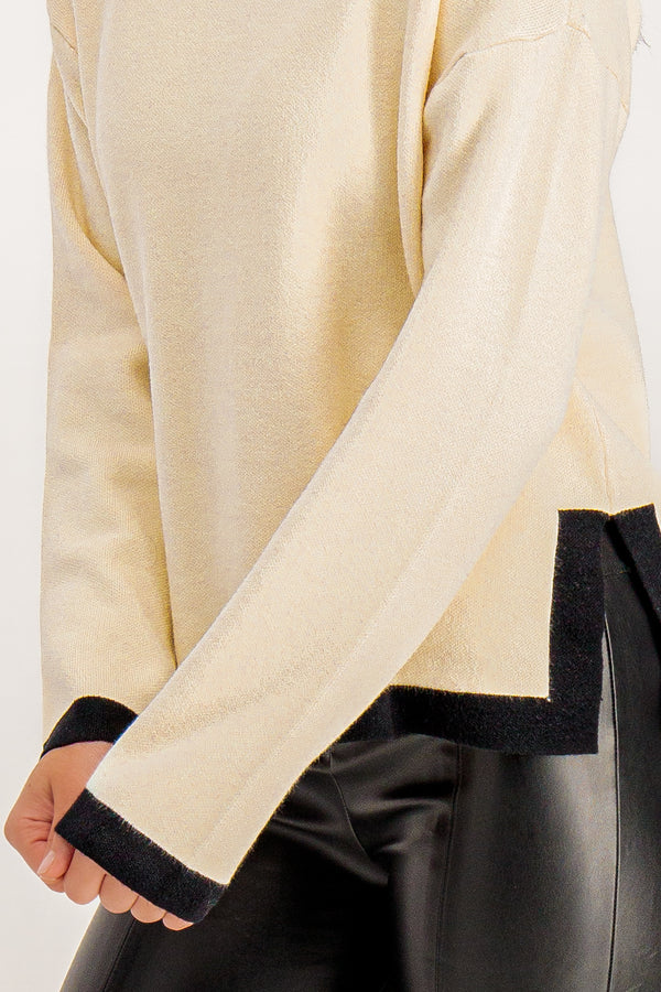 Saba High O-Neck Cream & Black Contrast Knit