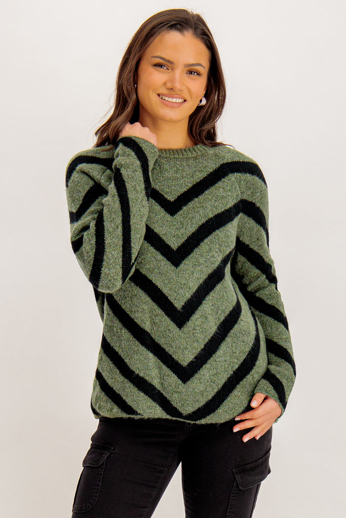 Eliza Green & Black Striped Knit