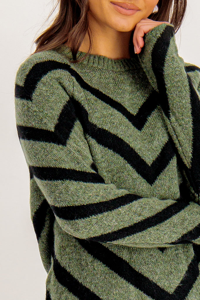 Eliza Green & Black Striped Knit