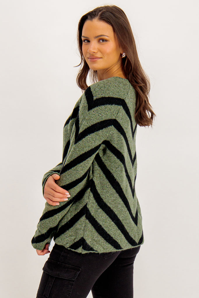 Eliza Green & Black Striped Knit