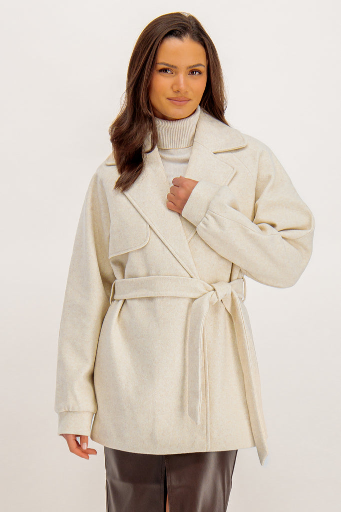 Nancy Belted Short Cream Coat