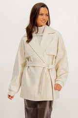 Nancy Belted Short Cream Coat