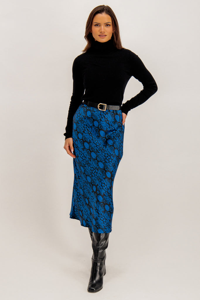 Katie Blue & Black Snake Print Midi Skirt