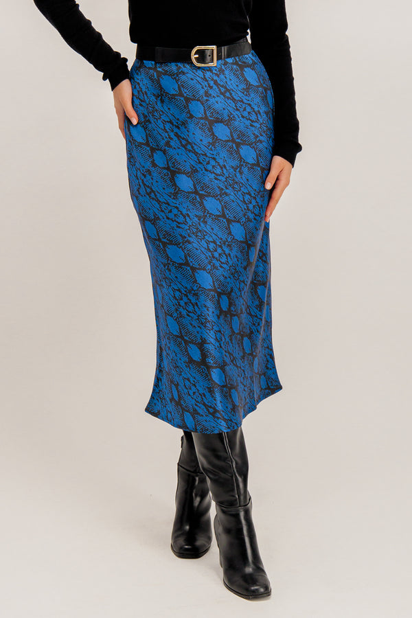 Katie Blue & Black Snake Print Midi Skirt