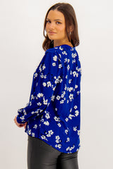 Ria Royal Blue Long Sleeve Floral Top