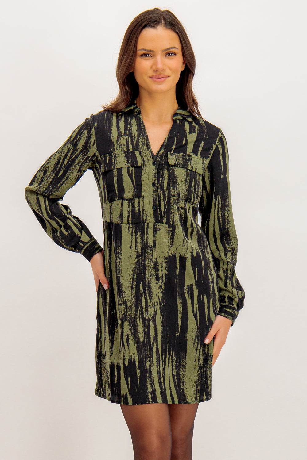Dalina Green & Black Print Shirt Dress