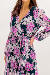 Ruby Navy & Pink Floral Chiffon Dress