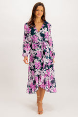 Ruby Navy & Pink Floral Chiffon Dress