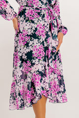 Ruby Navy & Pink Floral Chiffon Dress