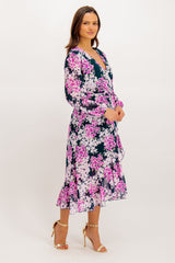 Ruby Navy & Pink Floral Chiffon Dress