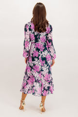 Ruby Navy & Pink Floral Chiffon Dress