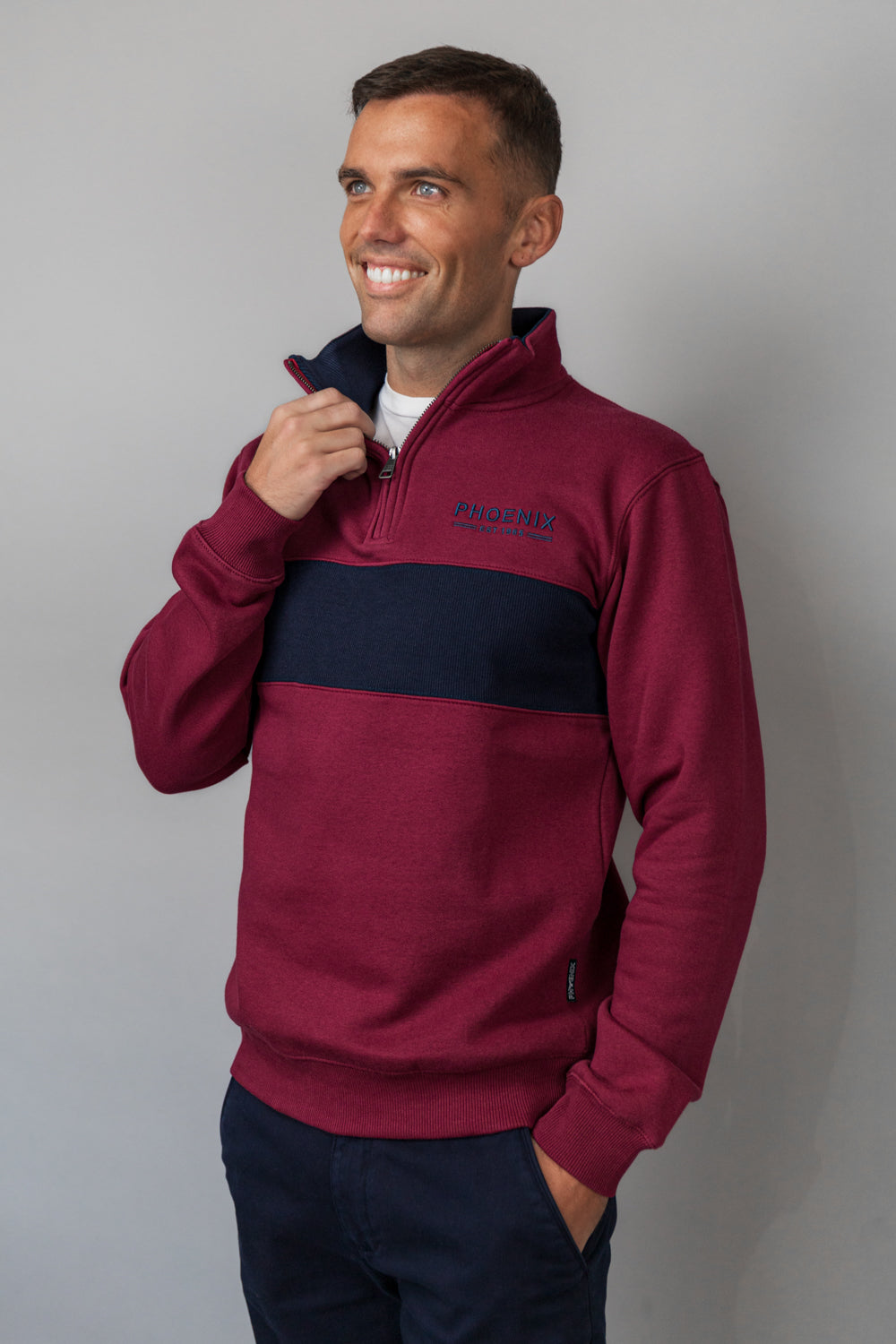 Zayn Burgundy & Navy Half Zip Sweatshirt