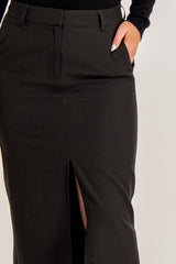 Troian Black Slit Midi Skirt