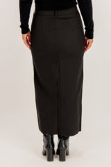 Troian Black Slit Midi Skirt