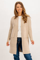 River Long Knitted Beige Cardigan