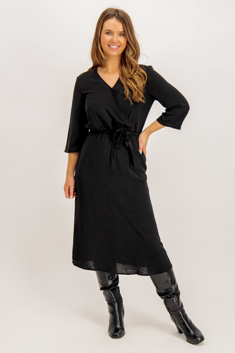 Lion Black Wrap Midi Dress
