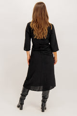 Lion Black Wrap Midi Dress