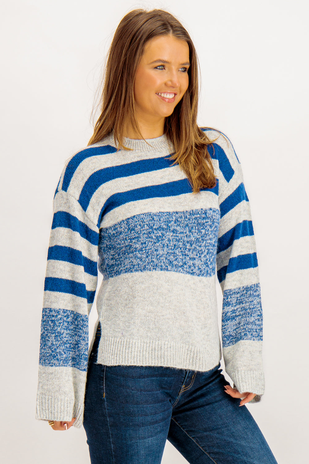 Polana Light Grey & Blue Striped Knit