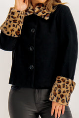 Linara Leopard Print Faux Fur Black Jacket