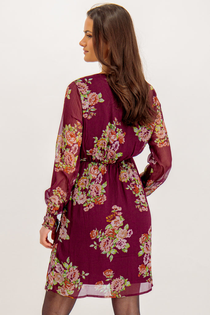 Marya Wine Floral Print Short Wrap Dress