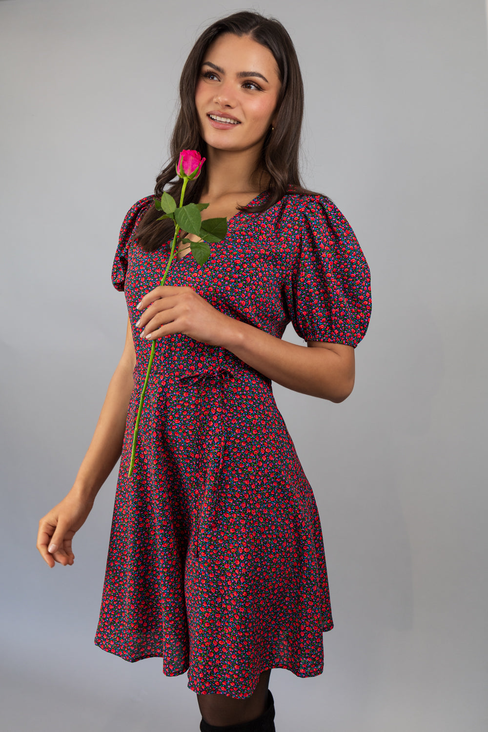 Michelle Red Floral Ditzy Print Dress