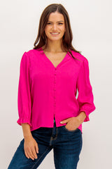 Nina Cerise Buttoned Top