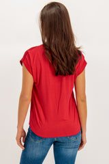 Ellette Barbados Cherry Red Satin Top