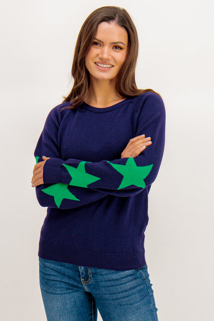 Rachel Navy & Green Star Knit