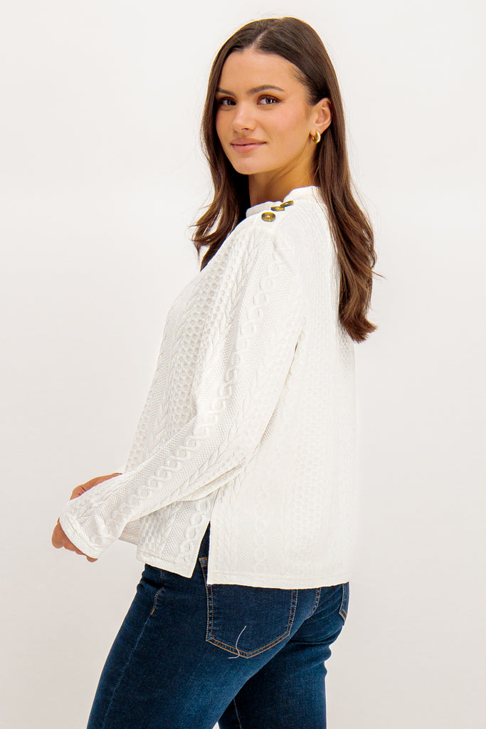 Emmi White Cable Button Knit