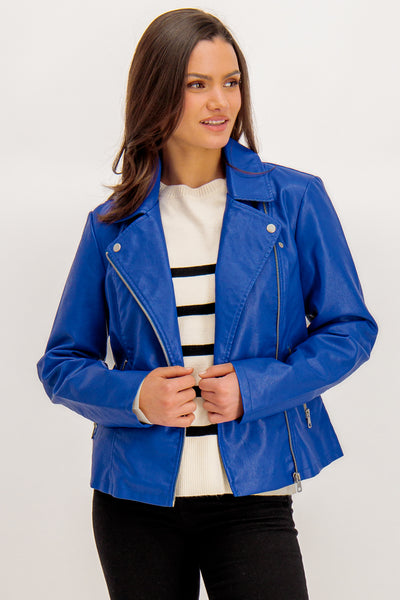 New Custom Blue Women Leather Biker Jacket Wholesale Manufacturer &  Exporters Textile & Fashion Leather Clothing Goods with we have provide  customization Brand your own
