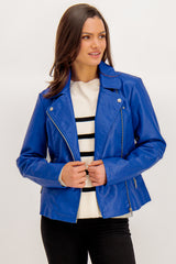Melisa Dazzling Blue Faux Leather Biker Jacket