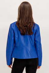 Melisa Dazzling Blue Faux Leather Biker Jacket