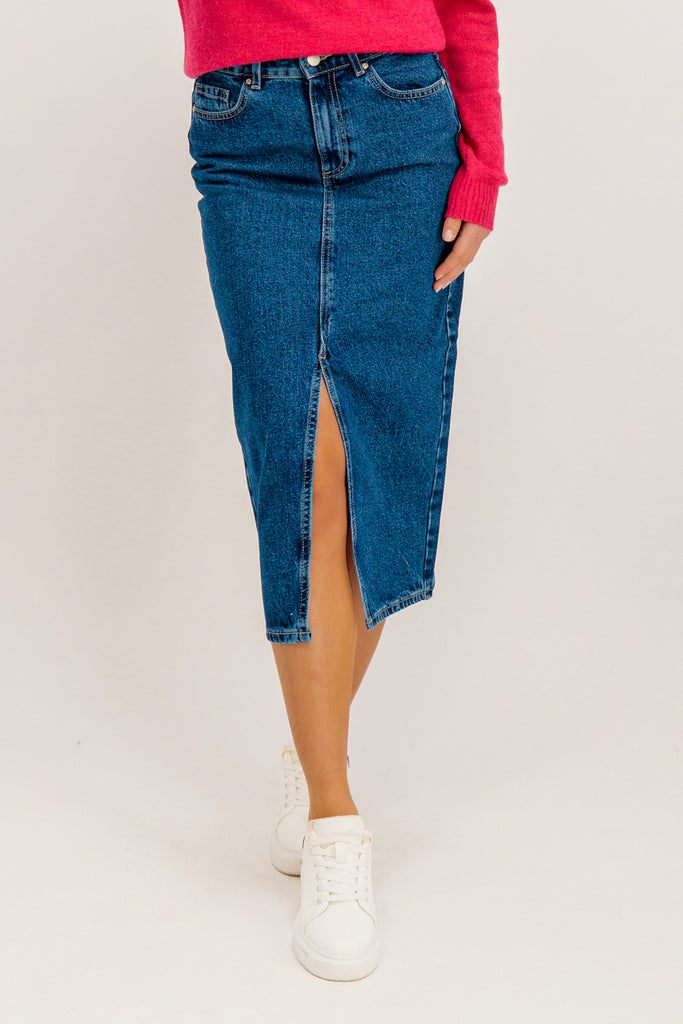 Bianca Medium Blue Denim Midi Skirt