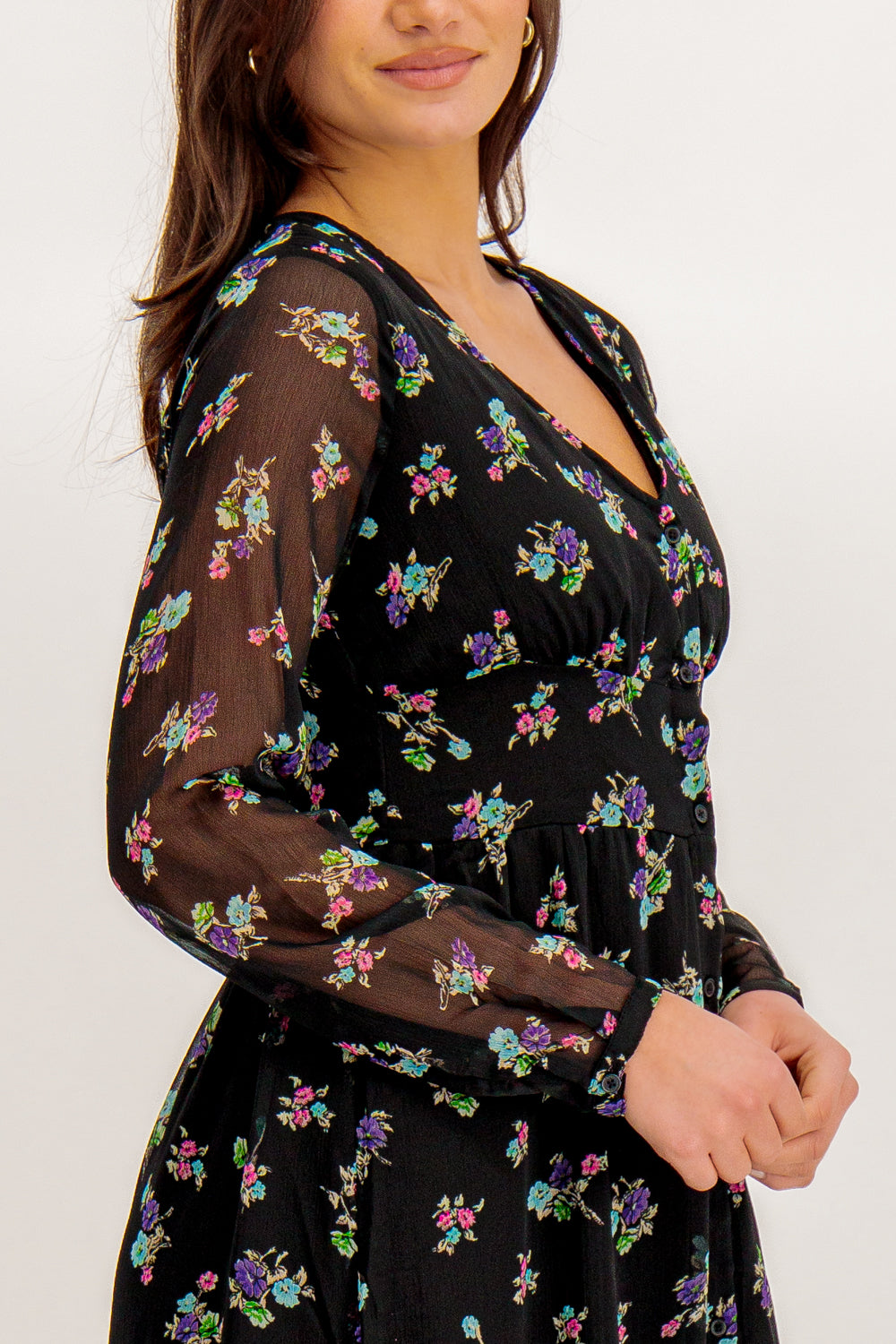 Malina Black Floral Print Midi Dress