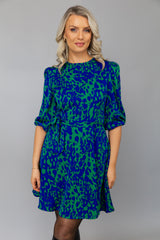 Demi Green & Royal Blue Animal Print Dress